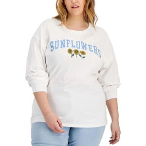 Women Cotton Trendy Plus Size Sunflowers Long-Sleeve T-Shirt